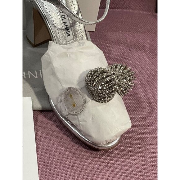 Manolo Blahnik Elhob 105 Leather Sandal in Silver 36.5 with Box Womens High Heel - Picture 9 of 15
